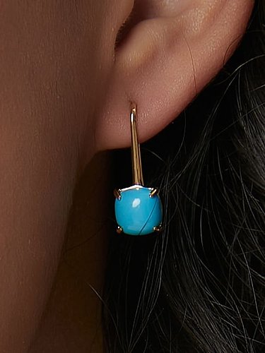 Brass Turquoise Geometric Minimalist Hook Earring