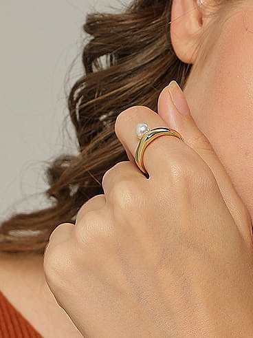 Brass Imitation Pearl Geometric Minimalist Band Ring