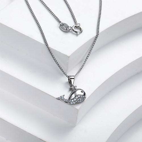 Dainty 925 Silver Whale Pendant Necklace