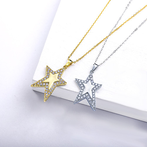 Collier pendentif étoile rempli d'or avec zircon cubique