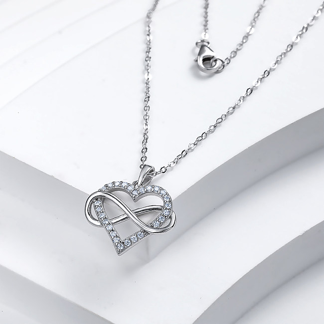Dainty 925 Sterling Silver Heart Infinity Pendant Necklace