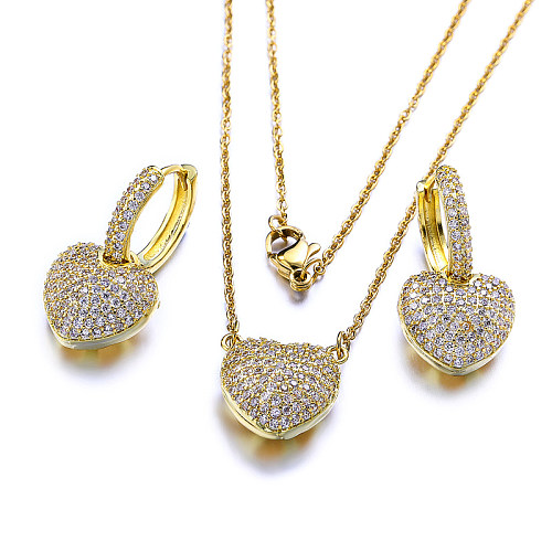 Ensembles de bijoux en forme de cœur en zircon cubique à micro sertissage