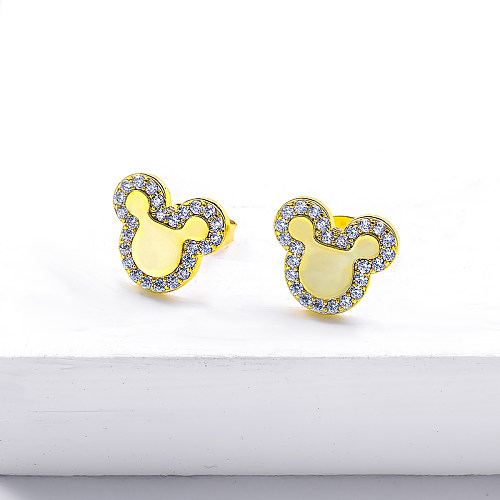 Cubic Zircon Gold Filled Mouse Stud Earrings