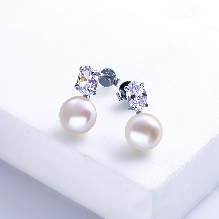 Boucles d'oreilles en argent 925 avec zircon perle d'eau douce