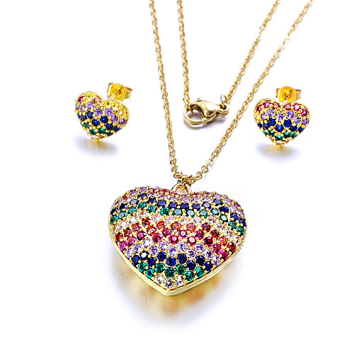 Conjuntos de joias multicoloridas com coração cheio de ouro