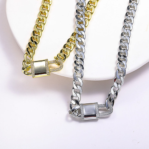 18K Gold Filled Lock Cuban Link Chain  Chunky Necklace