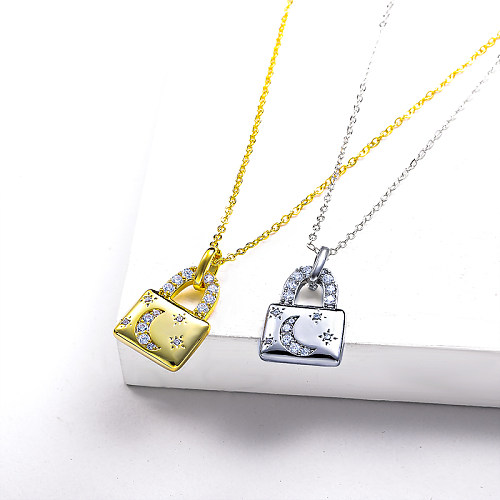 Cubic Zircon Gold Filled Lock Pendant Necklace