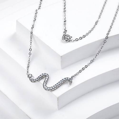Micro Setting Zircon 925 Real Silver Snake Necklace