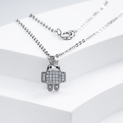 Dainty 925 Sterling Silver Robot Pendant Necklace