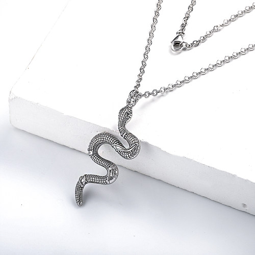 Big 925 Silver Vintage Snake Pendant Necklace