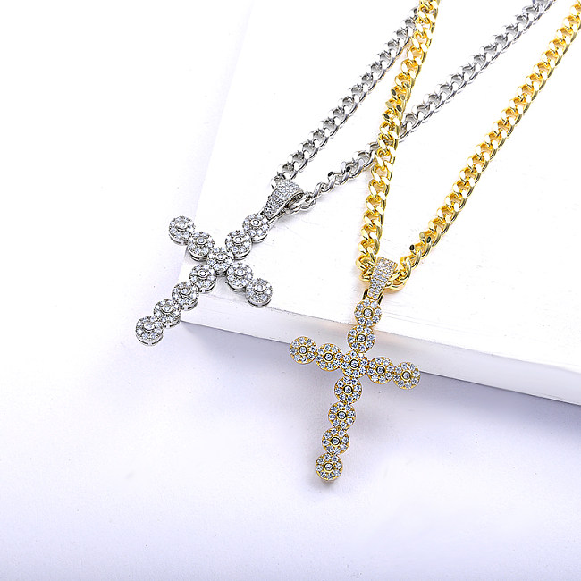 Kubikzirkon Gold gefüllt Kreuz kubanische Gliederkette Anhänger Halskette