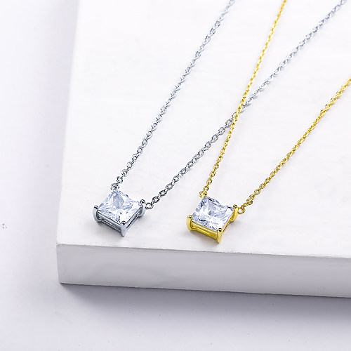 Colar com pingente de diamante com zircônia cúbica e joias quadradas Ice Out