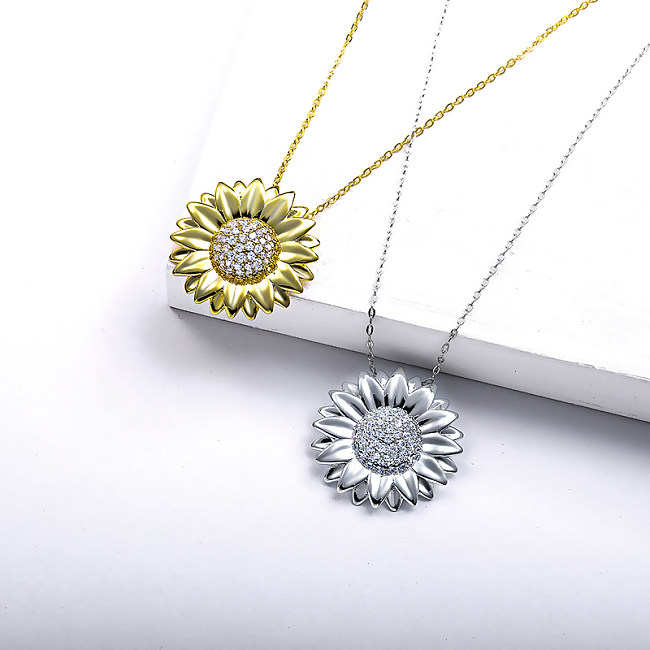 Cubic Zircon Gold Filled Sunflower Pendant Necklace