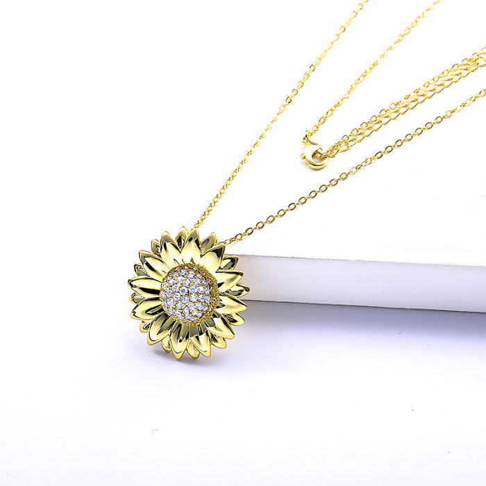 Cubic Zircon Gold Filled Sunflower Pendant Necklace