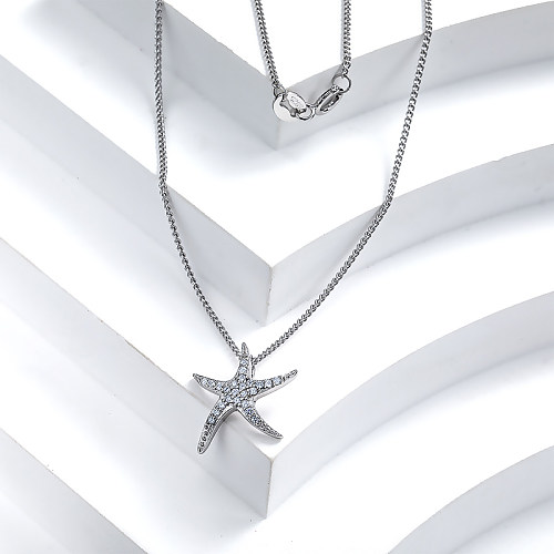 Dainty 925 Silver Starfish Pendant Necklace