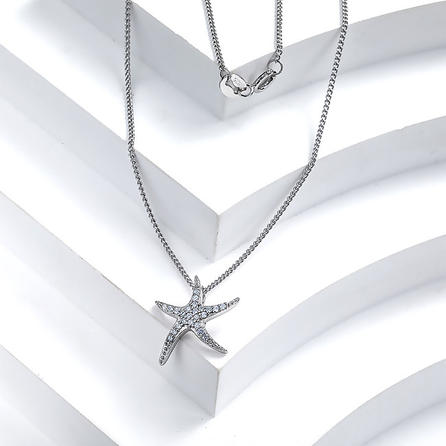 Dainty 925 Silver Starfish Pendant Necklace