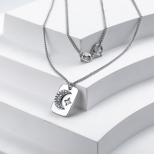 Dainty 925 Silver Moon and Star Pendant Necklace