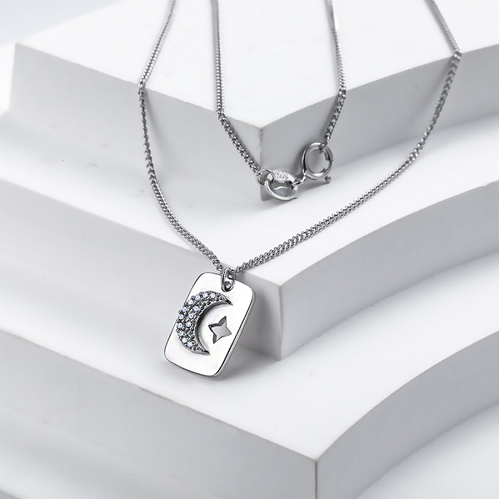 Collier pendentif lune et étoile en argent 925 Dainty