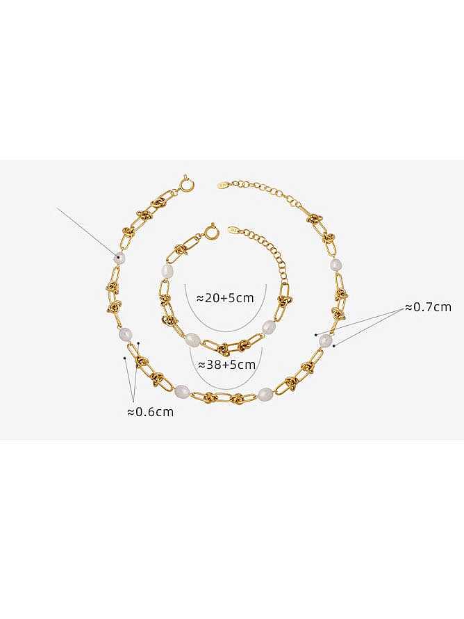 Conjunto de colar e pulseira de pérola de água doce de aço titânio geométrico Trend