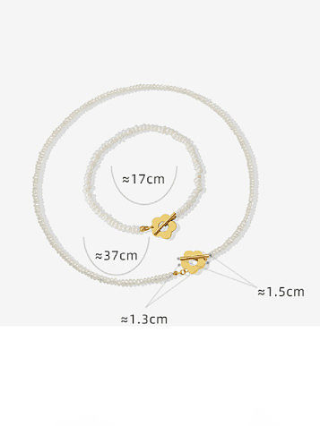 Titanium Steel Imitation Pearl Minimalist Flower Bracelet and Necklace Set