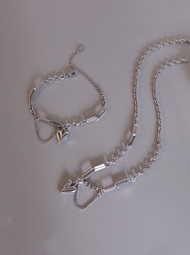 Titanium 316L Stainless Steel Artisan Heart Braclete and Necklace Set with e-coated waterproof