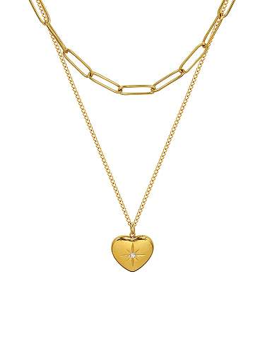 Titanium 316L Stainless Steel Heart Minimalist Multi Strand Necklace with e-coated waterproof