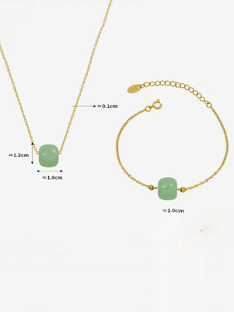 Conjunto minimalista de colar e pulseira de jade redondo de aço titânio