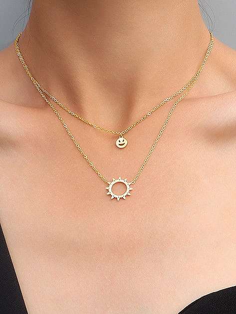 Titanium 316L Stainless Steel Smiley Minimalist Multi Strand Necklace with e-coated waterproof