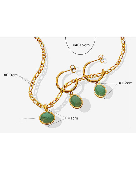 Conjunto de collar y aretes geométricos vintage de jade de acero titanio