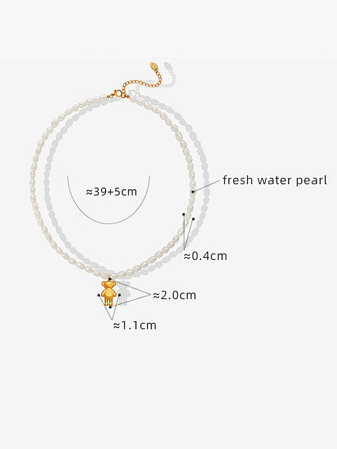 Süßwasserperlen-Bären-Weinlese-Halskette aus Titanstahl