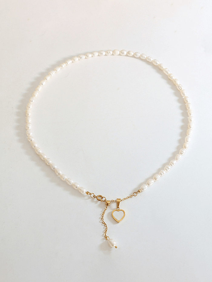 Collier Vintage Coeur de Perle d'eau Douce en Acier au Titane