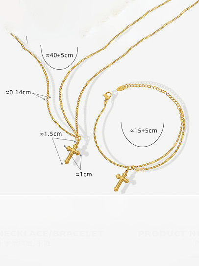 Titanium Steel Vintage Cross Bracelet and Necklace Set