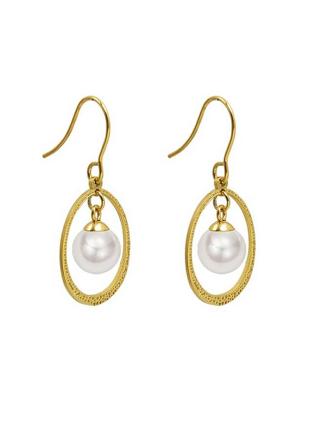 Titanium 316L Stainless Steel Imitation Pearl Oval Vintage Hook Earring with e-coated waterproof