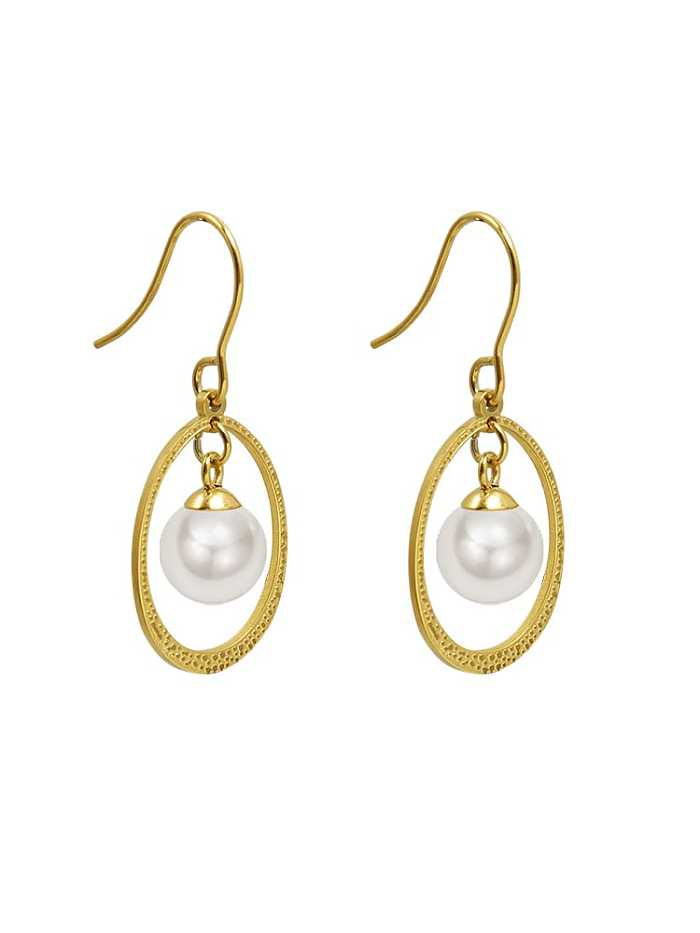 Titanium 316L Stainless Steel Imitation Pearl Oval Vintage Hook Earring with e-coated waterproof