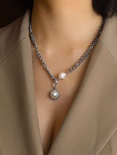 Titanium 316L Stainless Steel Imitation Pearl Geometric Vintage Necklace with e-coated waterproof