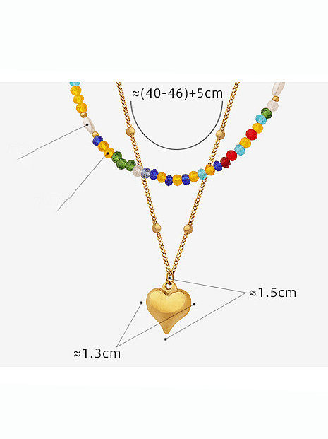 Titanium Steel Bead Heart Hip Hop Multi Strand Necklace