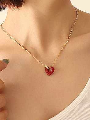 Titanium Steel Vintage Heart Enamel Earring and Necklace Set