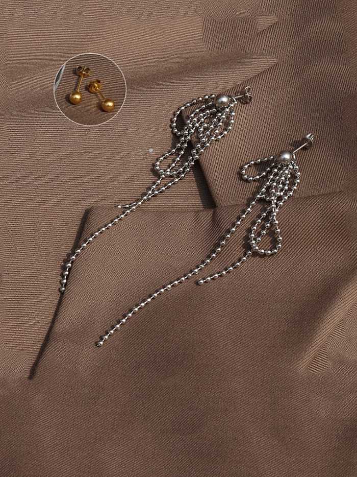 Boucles d'oreilles pendantes en acier inoxydable titane 316L avec pampilles et perles enduites d'e-coat