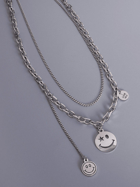 Smiley-Weinlese-Mehrstrang-Halskette aus Titan 316L-Edelstahl mit E-Beschichtung, wasserdicht