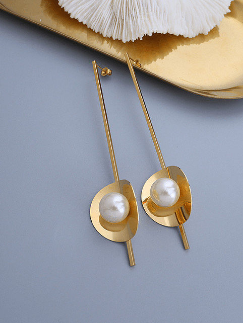 Titanium 316L Stainless Steel Imitation Pearl Geometric Vintage Drop Earring with e-coated waterproof