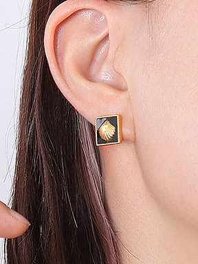 Minimalistischer quadratischer Ohrring und Halskette aus Titanstahl und Emaille