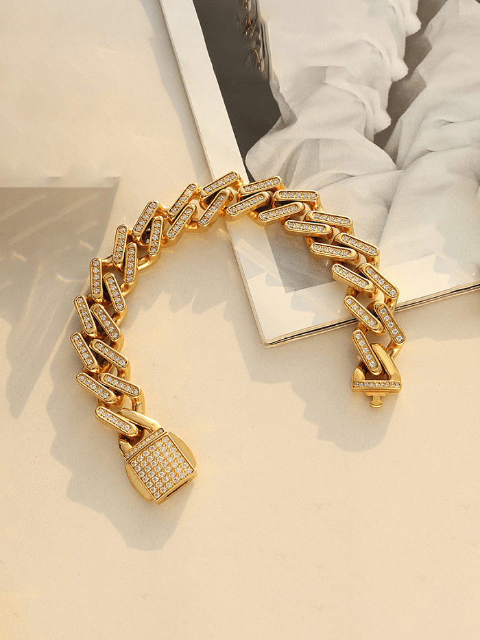 Titanium Steel Cubic Zirconia Geometric Chain Vintage Link Bracelet