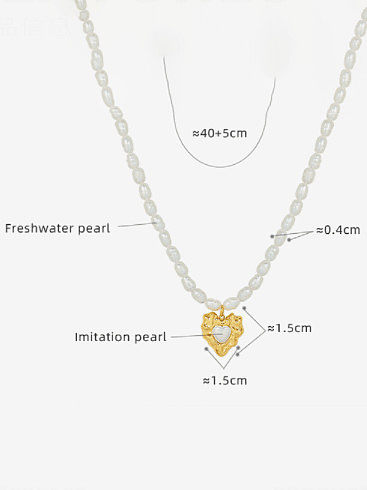 Süßwasserperlen-Herz-Weinlese-Halskette aus Titanstahl