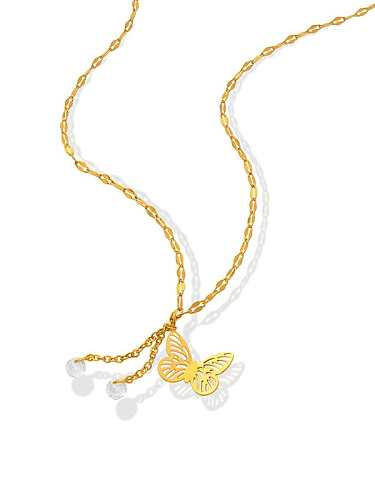 Titanium Steel Rhinestone Butterfly Minimalist Tassel Necklace