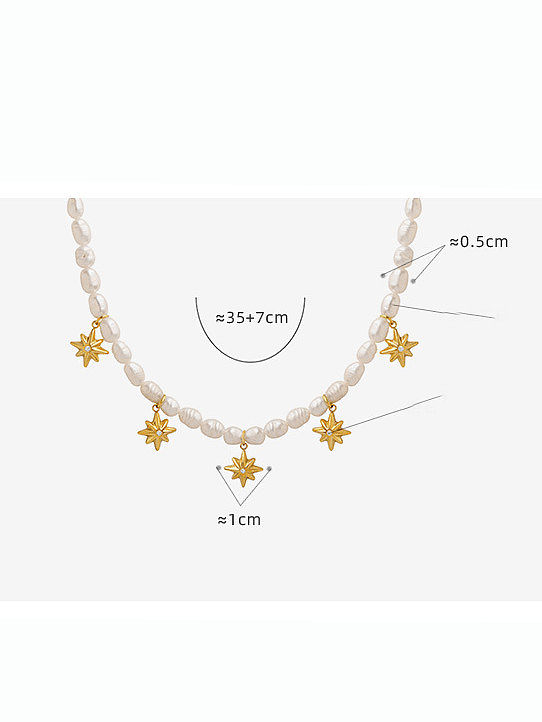 Titanium Steel Freshwater Pearl Star Hip Hop Necklace