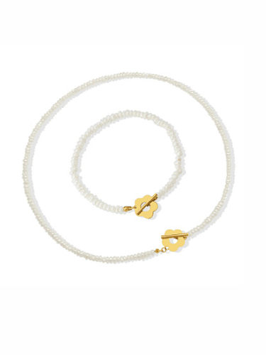 Ensemble bracelet et collier fleur minimaliste en acier au titane avec perle d'imitation