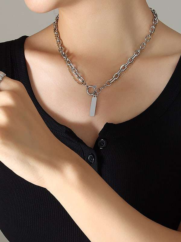 Conjunto de colar e pulseira de aço de titânio geométrico Trend