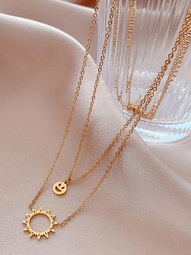 Titanium 316L Stainless Steel Smiley Minimalist Multi Strand Necklace with e-coated waterproof