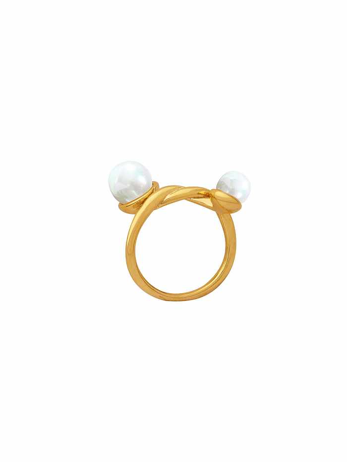 Titanium Steel Freshwater Pearl Geometric Trend Band Ring