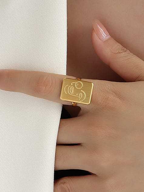 Titanium 316L Stainless Steel Vintage Face geometric square Band Ring with e-coated waterproof
